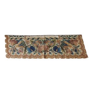 Vintage Aubusson Tapestry Floral Blue & Gold Valance For Sale
