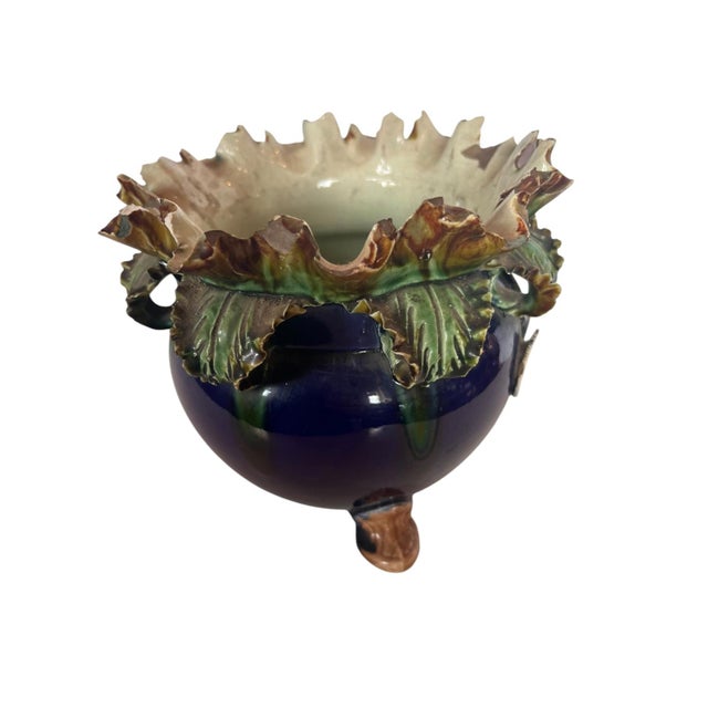 Antique Barbotine Majolica Rose Cachepot For Sale In Dallas - Image 6 of 7
