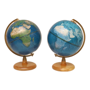 Set of Two Vintage Petite Replogle Satellite Visions Globes - Winter and Summer Displays