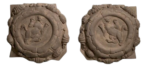 Beige Wall Medallions with Liao-Dynasty Motifs, Set of 2