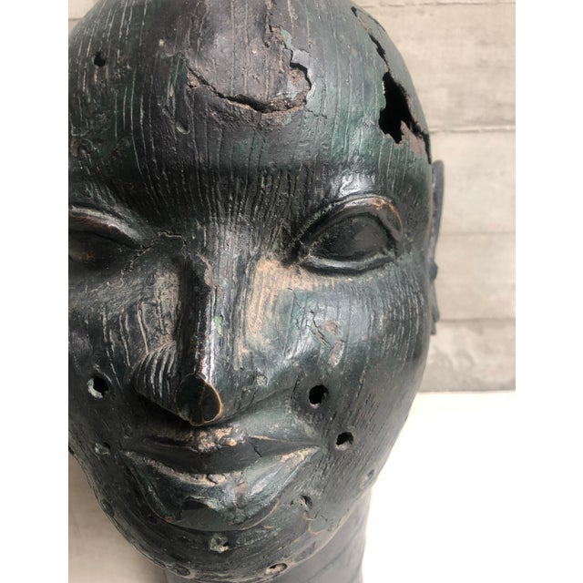 African Bronze Head Sculpture For Sale - Image 9 of 12