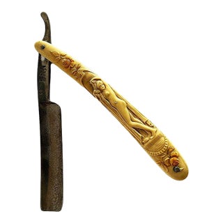 Rare Nude Goddess Art Nouveau Celluloid Straight Razor by Ern. C. Friedr For Sale