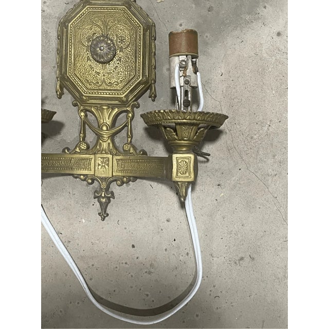 Antique Arts & Crafts Wall Sconce Double 2 Light for Repair For Sale - Image 4 of 8