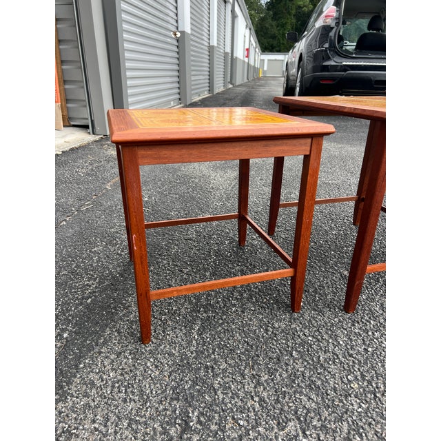 1970s 1970s Toften Denmark Teak and Sunburst Tile Nesting Table, Vintage Mid-Century Modern - Set of 3 For Sale - Image 5 of 7