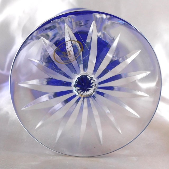 Blue 1980s Pair of Ajka Blue Cut to Clear Crystal Stemware For Sale - Image 8 of 9