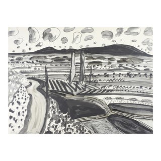 Vintage Abstract Black & White Landscape Painting For Sale