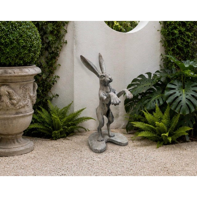 Metal Vintage Cast Iron Leaping Boxing Hare Garden Statue For Sale - Image 7 of 12