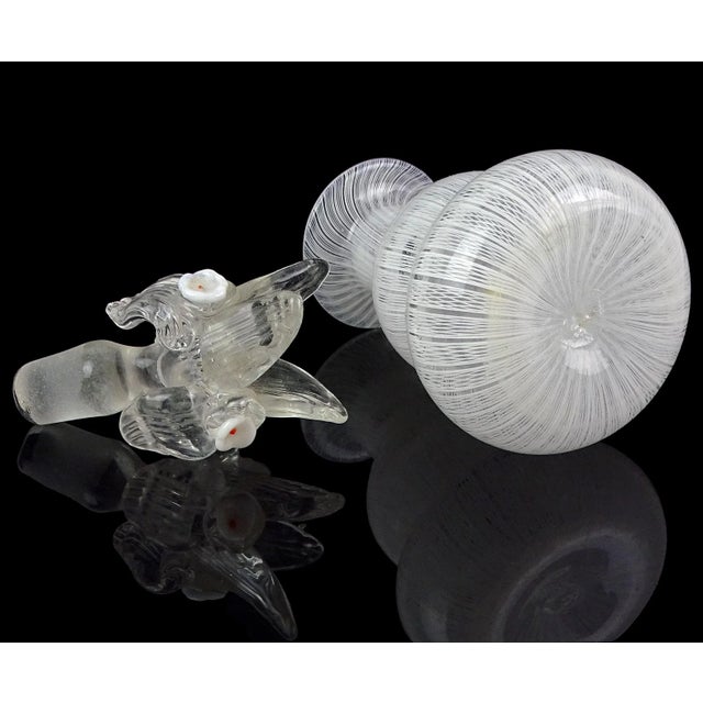 White Murano White Zanfirico Ribbons Flower Top Stopper Italian Art Glass Vintage Decorative Vanity Bottle For Sale - Image 8 of 8