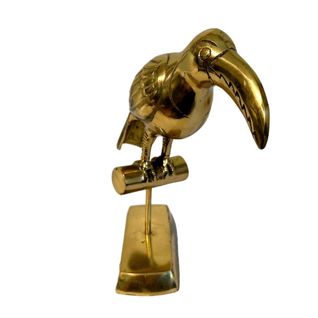 Vintage Mid Century Exoticism Brass Toucan Bird Sculpture Figurine on a Perch Vintage Mid Century era brass bird figure of...