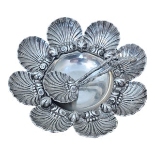 Vintage Cipolla Italian Pewter Shell Form Bowl With Matching Spoon For Sale