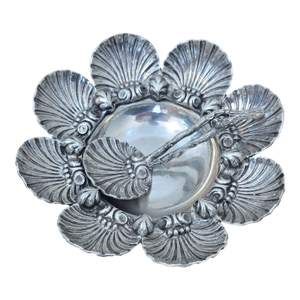 Vintage Cipolla Italian Pewter Shell Form Bowl With Matching Spoon