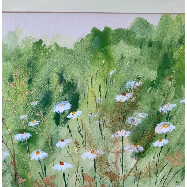 Metal 1981 J. Cupp Wildflower Watercolor Collage With Pressed Flowers- in Brass Frame For Sale - Image 7 of 11