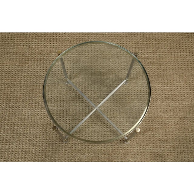 Brass Pair of Mid-Century Brass & Steel Side Tables in the Manner of Maison Jansen For Sale - Image 8 of 18