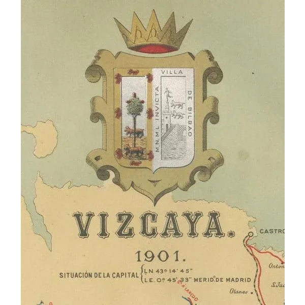 1900 - 1909 Map of the Vizcaya Province in Spain, 1901 For Sale - Image 5 of 6
