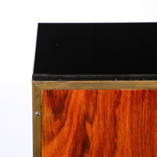 Wood Pair of Art Deco Walnut Pedestals With Brass Detailing & Vitrolite Inset Top For Sale - Image 7 of 16
