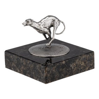 Vintage 20th Century English Silver Greyhound Statue on Granite Base, 1994 For Sale