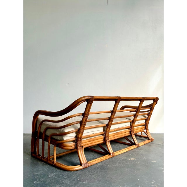 Late 20th Century Vintage Boho Brown Jordan Bent Rattan Sofa For Sale - Image 5 of 6