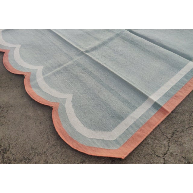 Not Yet Made - Made To Order Handmade Cotton Vegetable Dyed Scalloped Edge Rug Gray With Cream and Terracotta Border - 6x9 For Sale - Image 5 of 11
