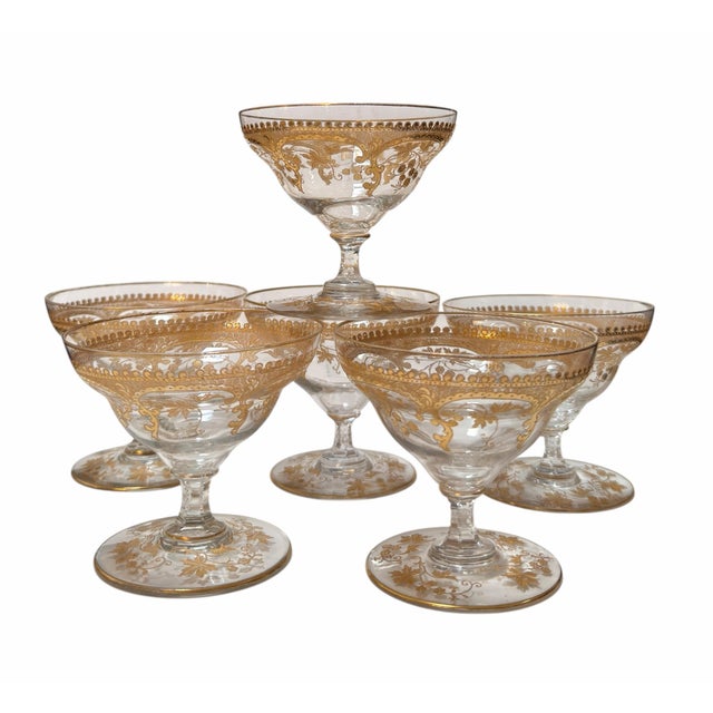 Set of 6 Antique St. Louis Gold Encrusted Crystal Dessert Compotes.