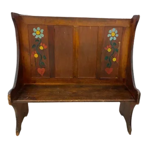 Vintage Folk Art Hand Painted Floral Church Pew Bench, Circa 1960