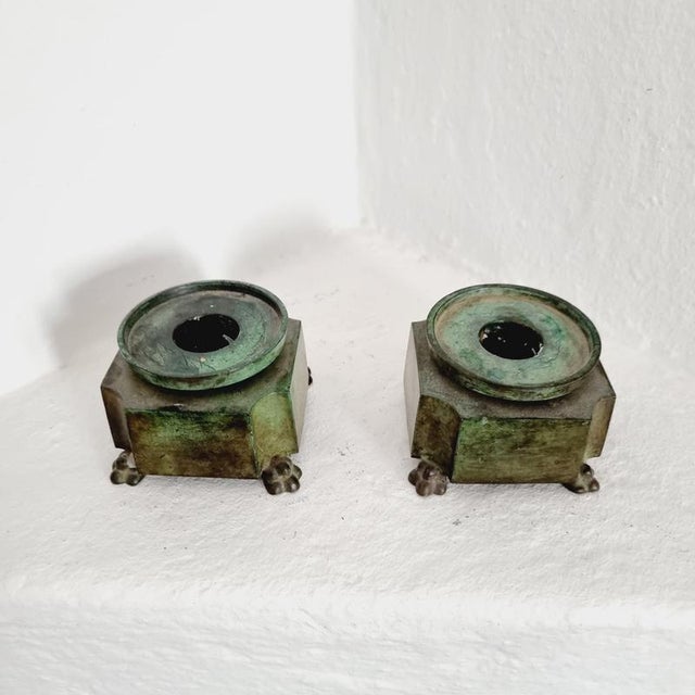 Metal Swedish Grace Candleholders in Bronze by Jacob Ängman for GAB, 1920s, Set of 2 For Sale - Image 7 of 9
