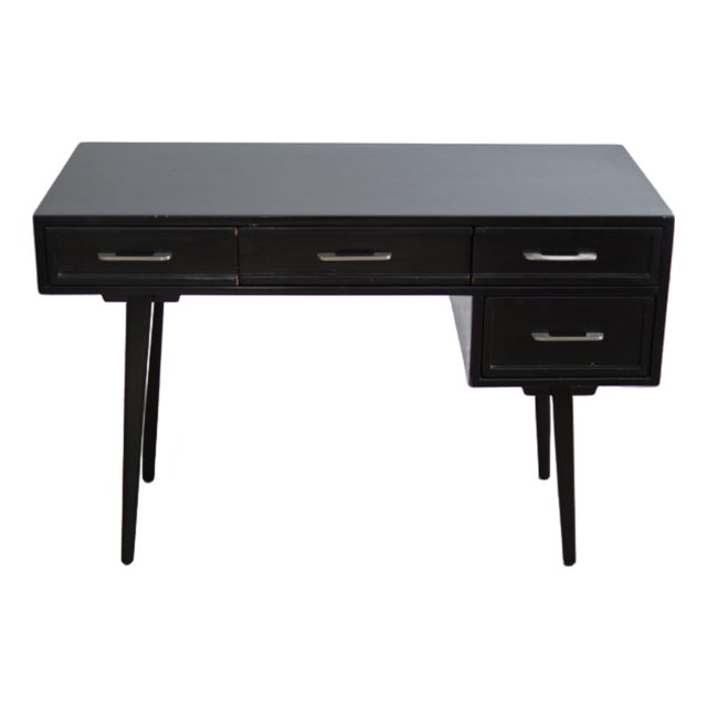 Rway Mid-Century Modern Desk, Black Lacquer & Steel, 4 Drawers, 1950s For Sale