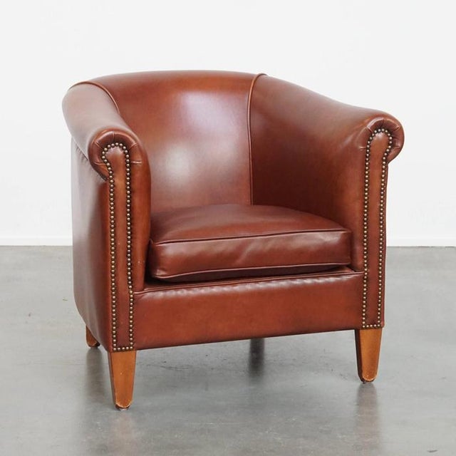 Cowhide Leather Club Chair with Decorative Nails For Sale - Image 14 of 14