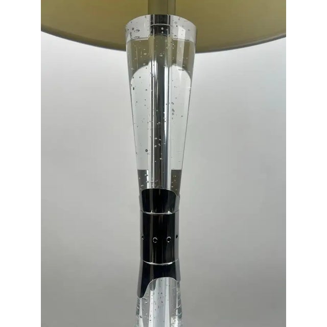 Chrome Modern Glass Column Table Lamp With Chrome Base and White Shade For Sale - Image 8 of 14