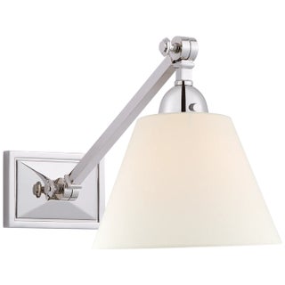 Alexa Hampton for Visual Comfort Signature Jane Single Library Wall Light in Polished Nickel with Linen Shade For Sale