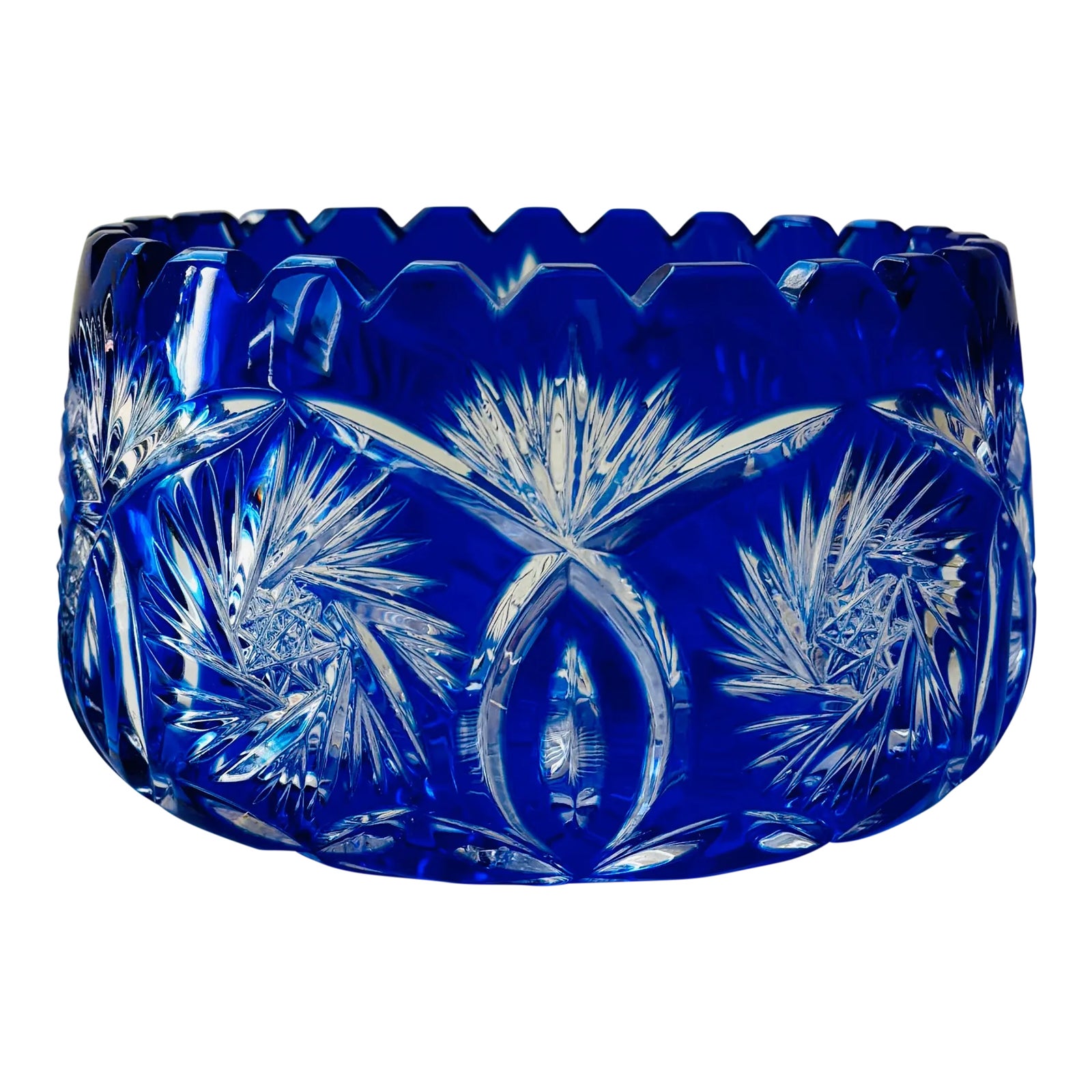 Cobalt Hand Cut to Clear Bohemian Crystal Bowl Circa 1950s | Chairish
