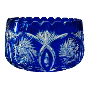 Cobalt Hand Cut to Clear Bohemian Crystal Bowl Circa 1950s