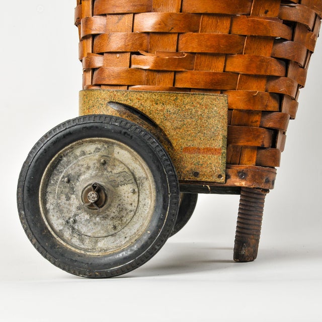 1950s Splint Wood Rolling Market Basket Cart For Sale - Image 15 of 16