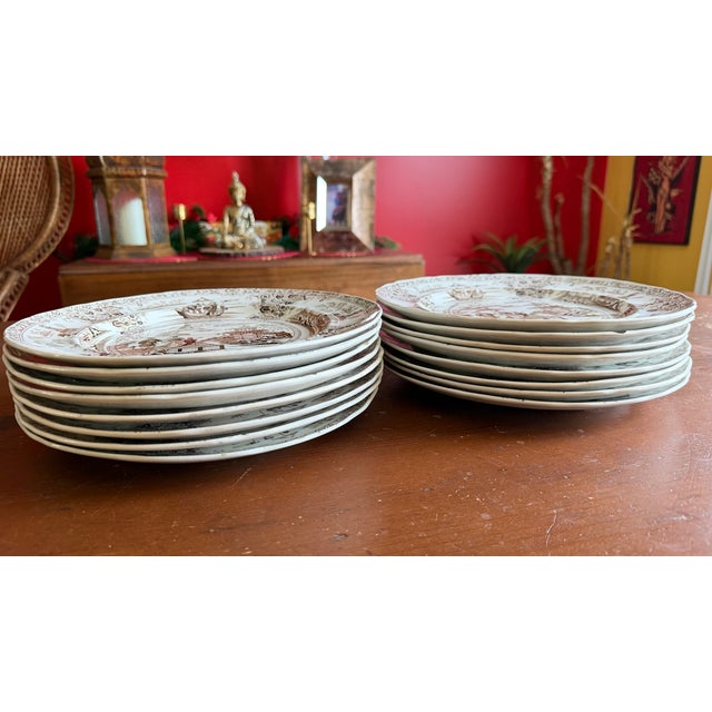 A Rare Set of 16 Brown Transfer Decorated Staffordshire Plates, “Nankin” by Dimmock, Circa 1830’s For Sale - Image 16 of 17