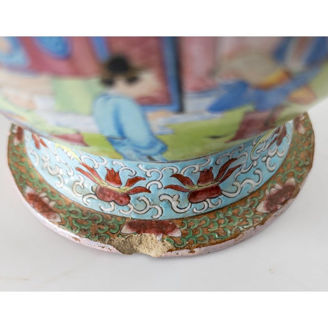 19th Century Chinese Unusual Qing Rose Medallion Yen Yen Vase, Canton Enamel on Stoneware For Sale - Image 16 of 18