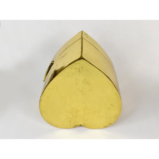 Vintage Gold Brass Heart Shape Trinket Jewelry Box With Flower For Sale - Image 9 of 11