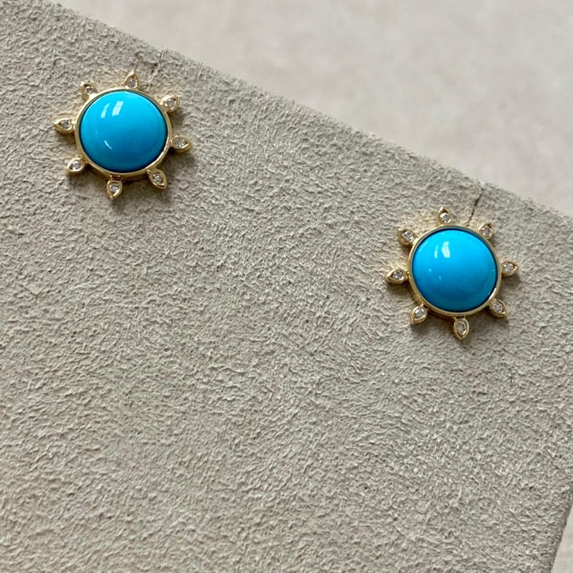Created in 18 karat yellow gold Sleeping Beauty Turquoise cabochons 4 cts approx Diamonds 0.10 ct approx Limited edition...