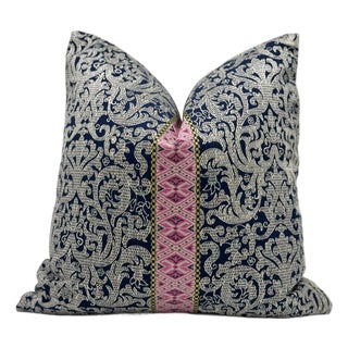 Clarke & Clarke Musar Decorative Pillow Cover in Navy/Pink For Sale