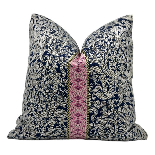 Clarke & Clarke Musar Decorative Pillow Cover in Navy/Pink For Sale