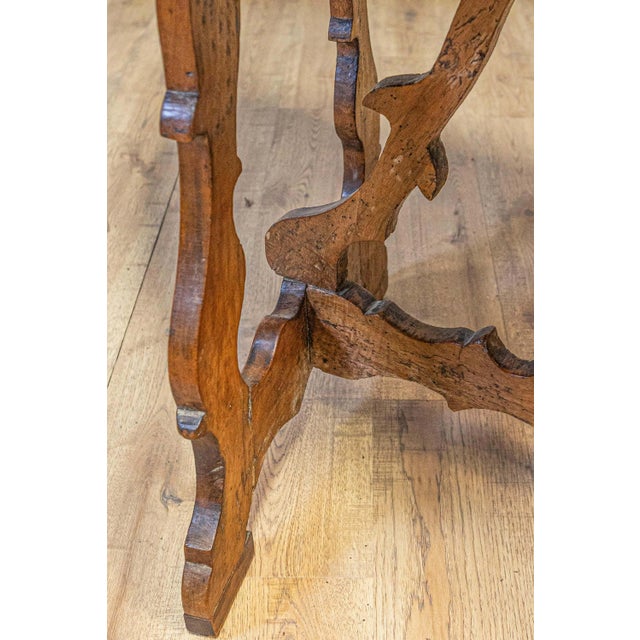 17th Century Italian Baroque Period Walnut Demilune Table with Carved Lyre Base For Sale In Atlanta - Image 6 of 14