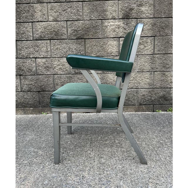 Vintage Industrial Metal Office Chair With Green Upholstery For Sale In Detroit - Image 6 of 14