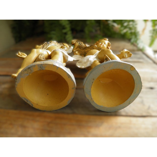 Rare Pair of Vintage Italian Fontinini Rococo Cherub Putti Candle/Taper Holders For Sale - Image 9 of 9