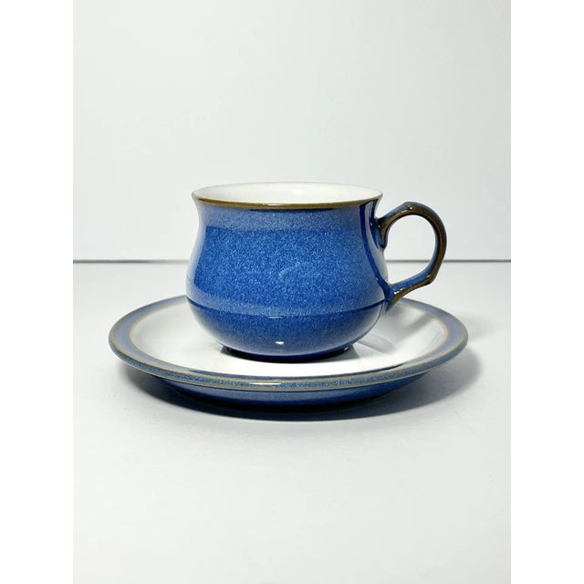 Contemporary 1990s Denby “Imperial Blue” Set of 8 Stoneware Teacups & Saucers For Sale - Image 3 of 6