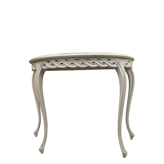 Wood Vintage French Demilune Onyx Top Console Table With Braided Apron For Sale - Image 7 of 10