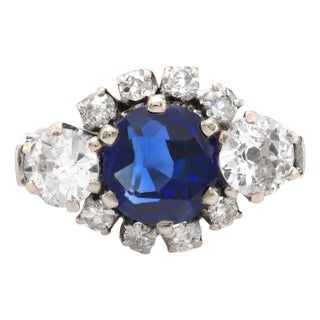 1930s Agl 2.88 Carat No Heat Sapphire Diamond 14k White Gold Ring For Sale