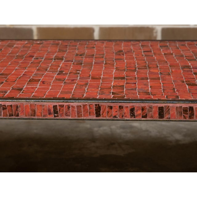 Midcentury Italian Mosaic Table with Iron Base and Red Glass Tile Style Top For Sale - Image 12 of 12
