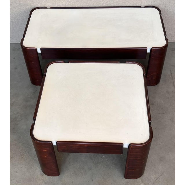Mid-Century Modern Coffee Tables with Curved Legs and White Top, 1950s, Set of 2 For Sale - Image 9 of 9