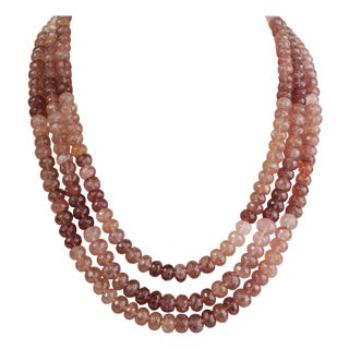 Late 20th Century Style Natural Strawberry Quartz Multi-Strand Statement Necklace, 18" For Sale