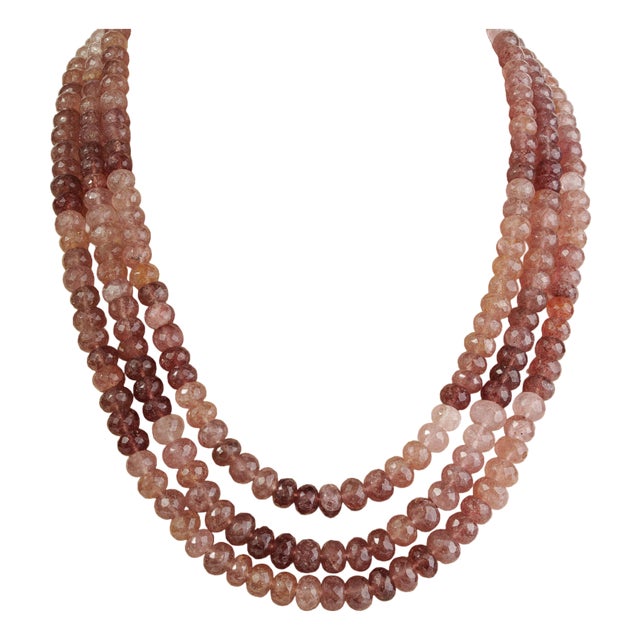 Late 20th Century Style Natural Strawberry Quartz Multi-Strand Statement Necklace, 18" For Sale
