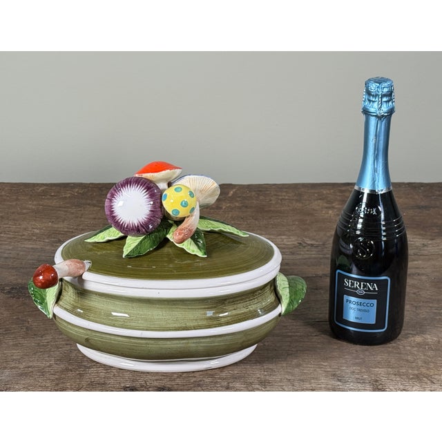 Vintage Italian Ceramic Mushroom Soup Tureen With Ladle and Lid For Sale - Image 9 of 10