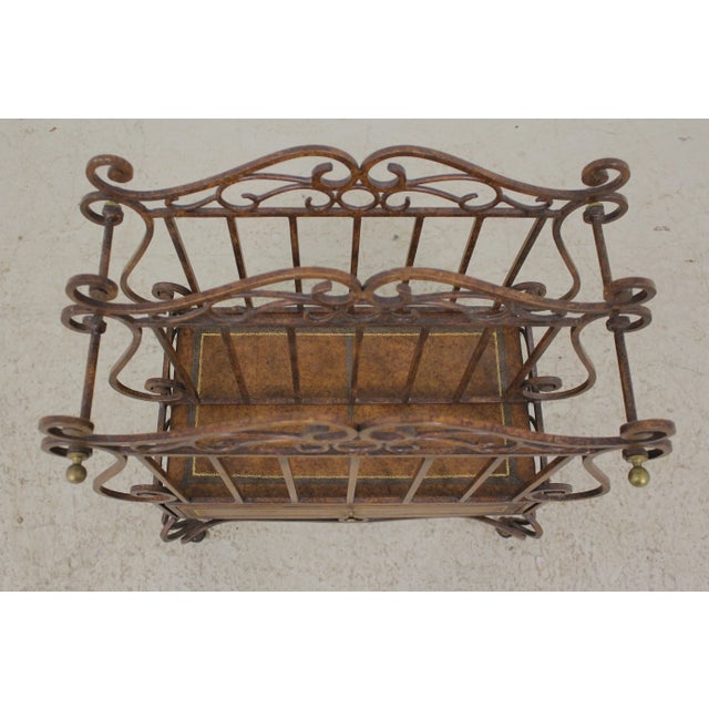 Traditional Wrought Iron & Leather Wrapped Magazine Rack For Sale - Image 3 of 13